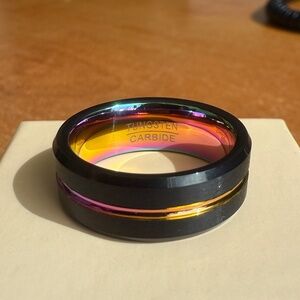 Beautiful Tungsten Carbide Ring with Rainbow Line Band - Size 9